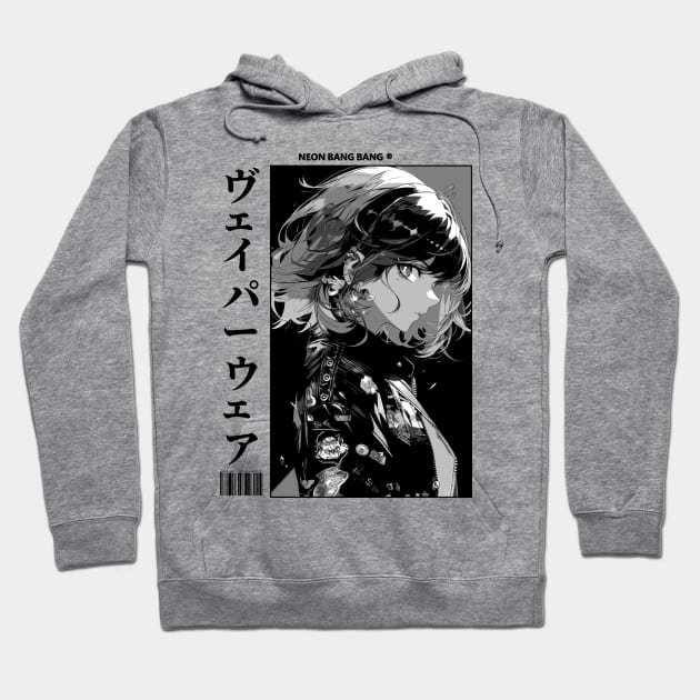 Black and White Japanese Anime and Manga Streetwear Kawaii Waifu Girl Hoodie by Neon Bang Bang